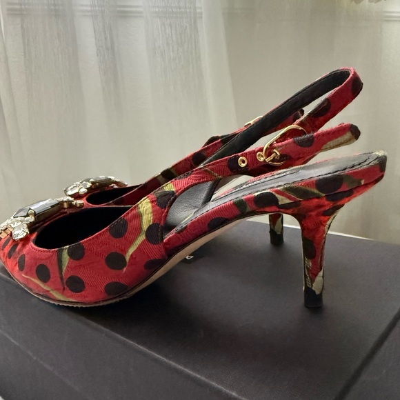 Dolce & Gabbana Red Polka Dot Embellished Heels size 37 - Picture 6 of 11